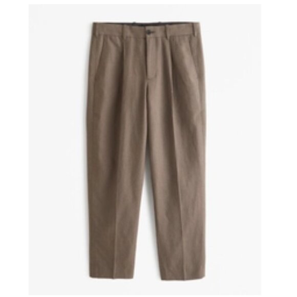 Abercrombie Collins Tailored Linen-Blend Pleated Suit Pant in Dark Brown - Picture 2 of 5